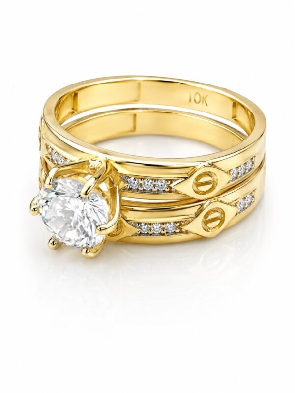 Anillo Duo Compromiso Clavo CZ 10k Size 7 Weight 3.7gr