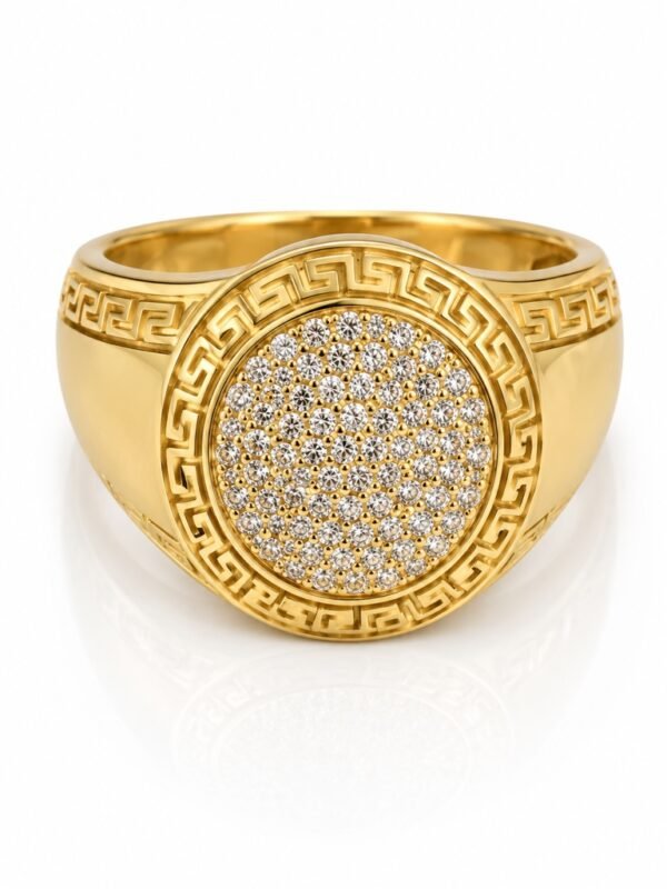 Anillo Hombre Ovalado Borde Griego CZ 10k 11.5 4.9gr