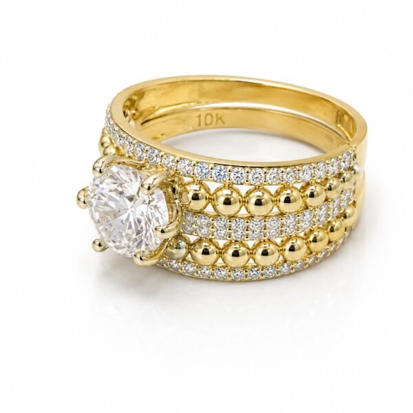 Anillo Duo Compromiso Fancy CZ 10k Size 7 Weight 4gr