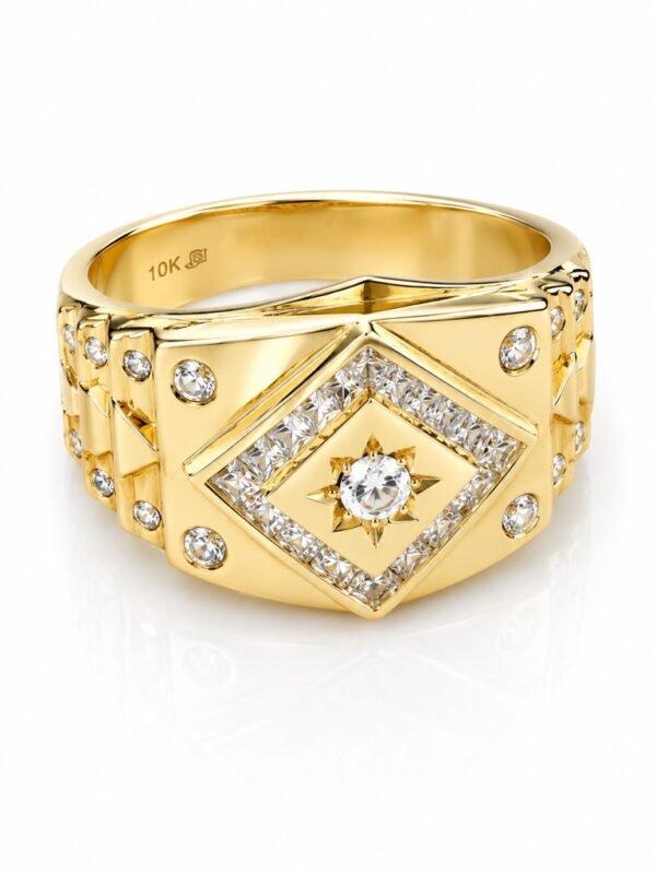 Anillo  Hombre Sello Geometrico CZ 10k Size 11 Weight 8.4gr
