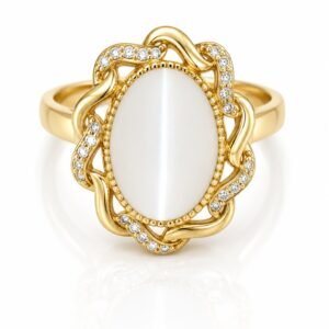 Anillo Fancy Borde Piedra Blanca 14k Size 8 Weight 4,3gr