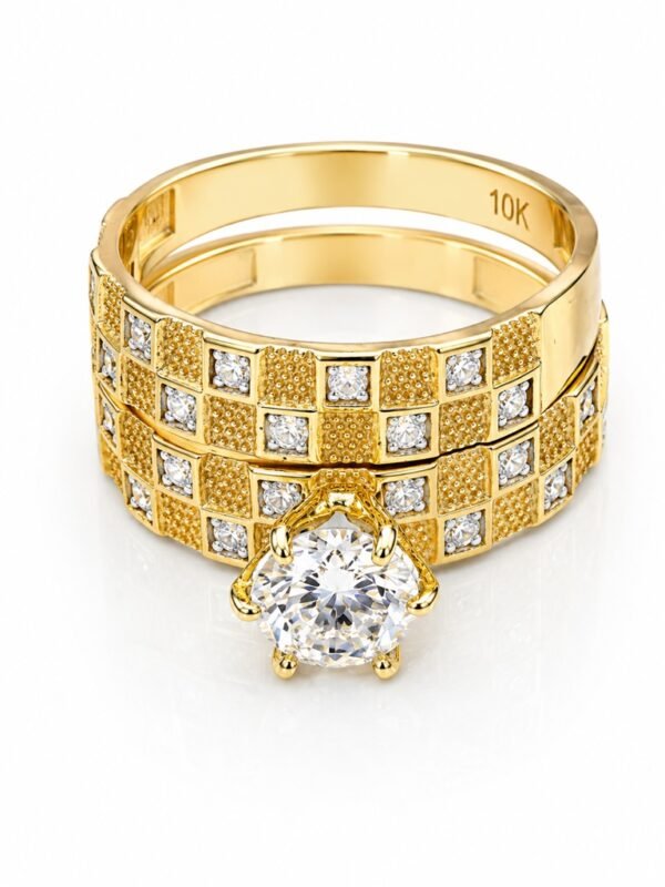 Anillo Duo Compromiso Fancy CZ 10k Size 7 Weight 4gr