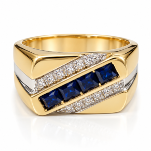 0364f692-9d55-45e5-f441-08df18b80e7c-1.png Anillo Hombre White CZ + Azul Oscuro Diagonal 10K Size 11 Weight 6gr K76221B