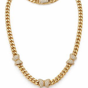 Gargantilla Estilo Cuban Link Mariposas CZ 10K Size 18 Weight 10gr