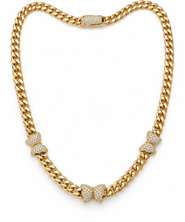 Gargantilla Estilo Cuban Link Mariposas CZ 10K Size 18 Weight 10gr