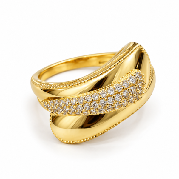 Anillo Fancy Cruzado Pave 10K Size 7.5 Weight 2.7gr