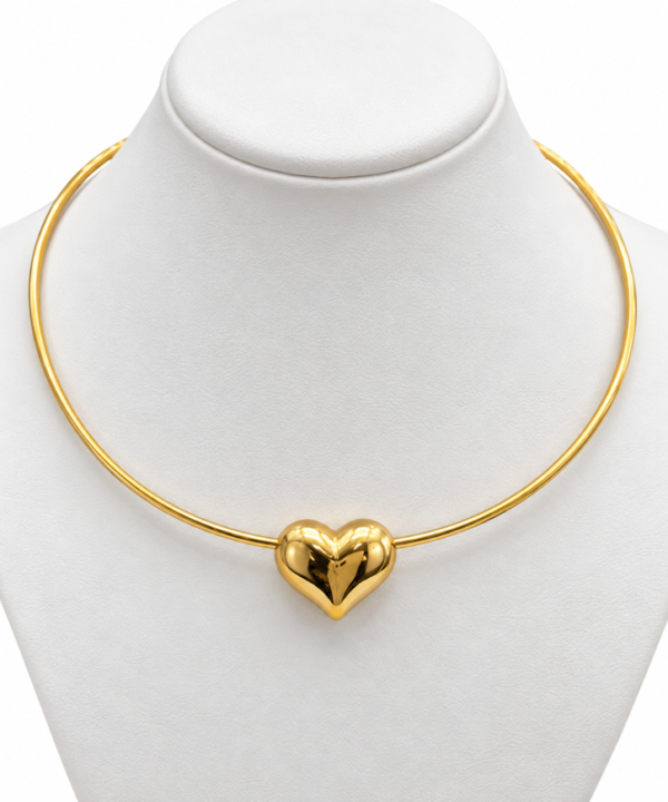 Gargantilla Choker Rigido Corazon Puffed 10k Weight 8.3gr