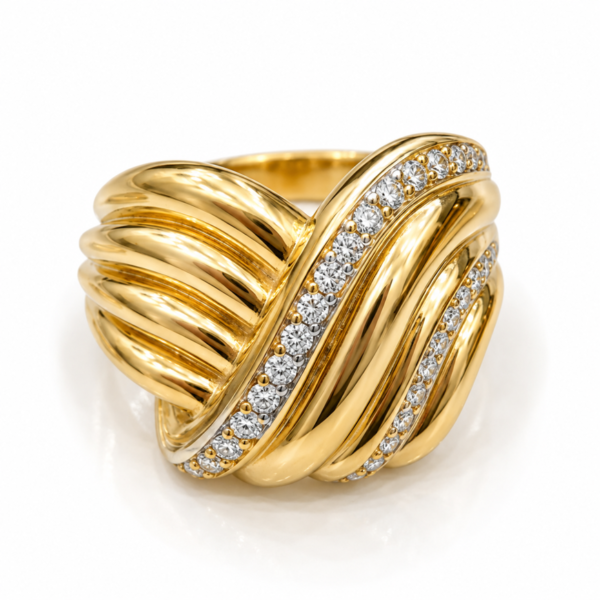 Anillo Cruzado Buchon Pave 10K Size 8 Weight 4gr