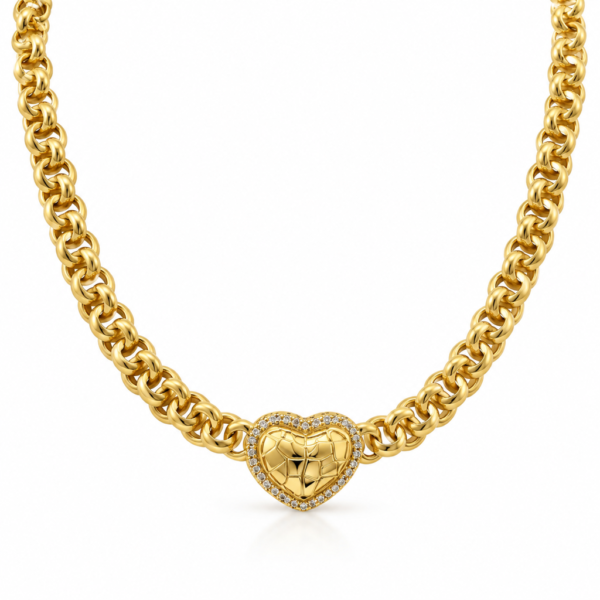Gargantilla Eslabon Chino Corazon CZ 10k Size 18'' Weight 17.9gr