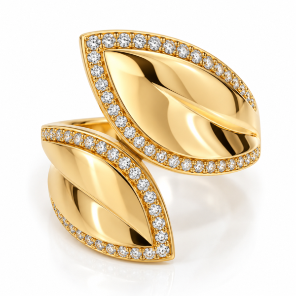 Anillo Fancy Doble Hoja CZ Size 8.5 Weight 3.8gr