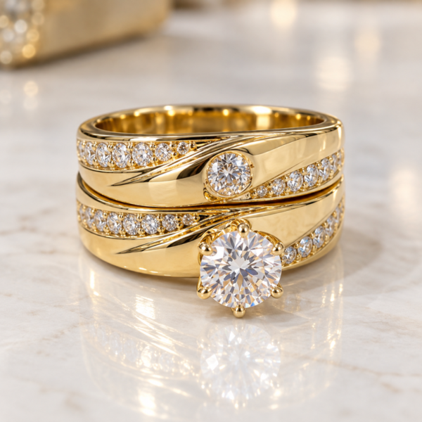 Anillo Duo Matrimonio Piedra CZ 10K Size 7 Weight 5gr K76512D