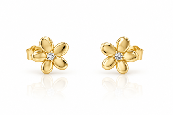 Pendientes Flor Round CZ 14k Weight 1.1gr