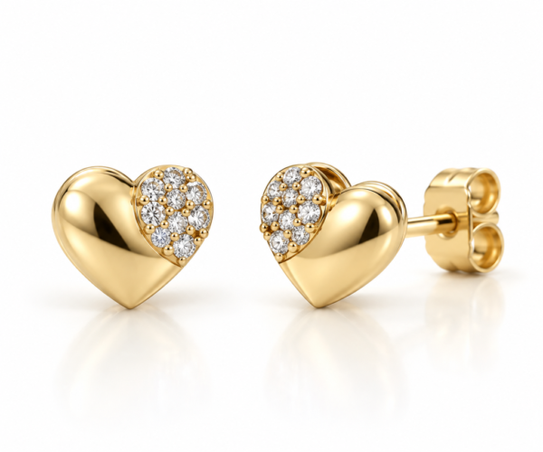 Pendientes Mini Corazon Fancy Mitad Pave 10K Weight 0.9gr