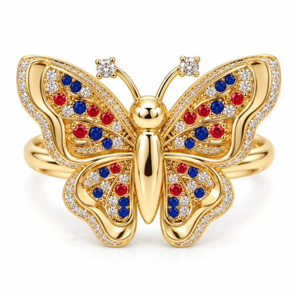Anillo Mariposa Fancy Colores Naranja y Azul 10K Size 7 Weight 5.8gr K7757BR