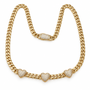 Gargantilla Estilo Cuban Link Corazones CZ 10K Pochy 10k Size 18'' Weight 9.9gr