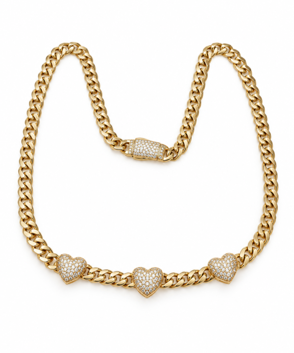 Gargantilla Estilo Cuban Link Corazones CZ 10K Pochy 10k Size 18'' Weight 9.9gr