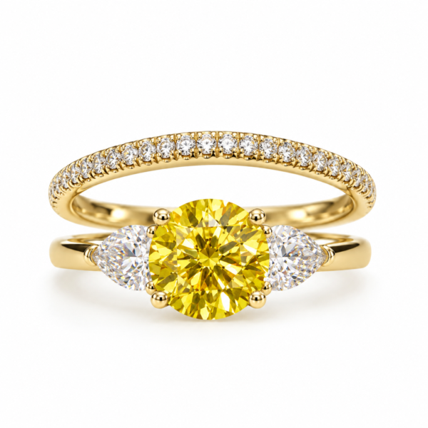 Anillo Duo Piedra Amarillo Pave CZ 10k Size 7 Weight 3.4gr K76661D