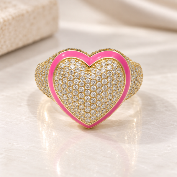 Anillo Chunky Corazon Borde Rosa 14k Size 8 Weight 4.7gr