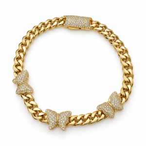Manilla  Estilo Cuban Link Mariposas CZ 10K Size 7.5 Weight 5.3gr