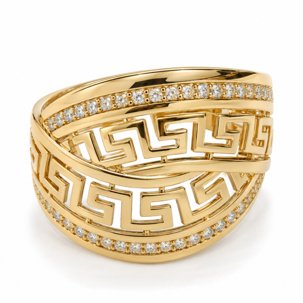 Anillo Chunky Griego Borde CZ  14K Size 8 Weight 3.5gr