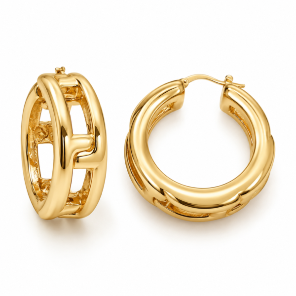 Argollas Fancy Huge Eslabones SF 14K  Weight 7.9gr