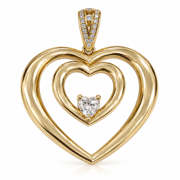 Dije  Corazon Doble Con Piedra 14k Weight 4.1gr