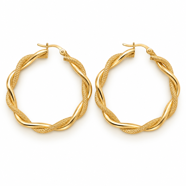 argollas Trorcidas Trenzadas Doble Textura 14k Weight 2.8gr
