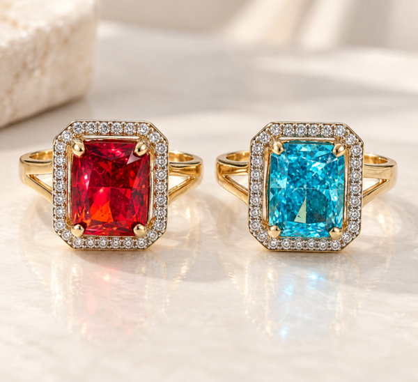 Anillo Piedra Azul Marino y Rojo 14k Size 8 Weight 3.4gr