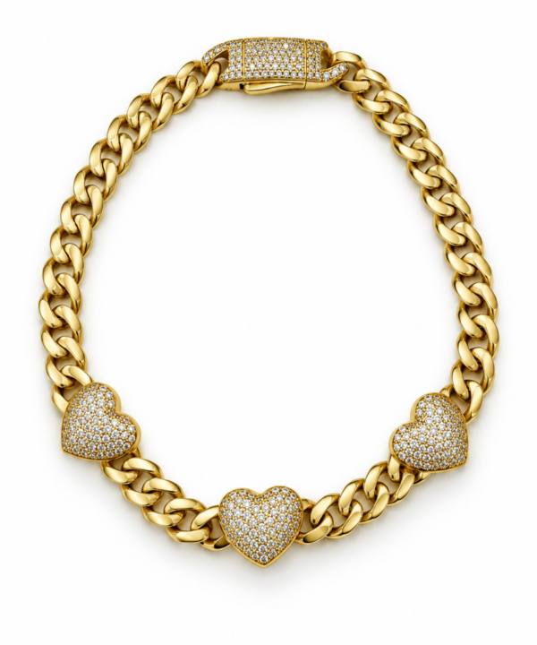 Manilla  Estilo Cuban Link Corazones CZ 10K Size 8 Weight 5.8gr