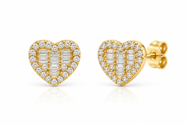 Pendientes 3D Heart Full CZ Baguette 14k Weight 2.9gr