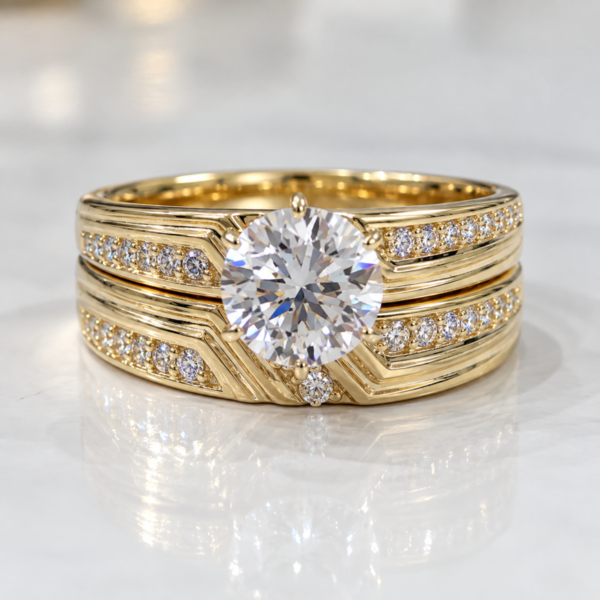 Anillo Duo Matrimonio 3 Diagonal CZ 10K Size 7 Weight 4.1gr K76506D