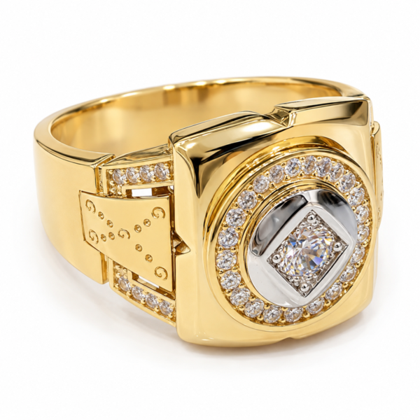 Anillo Hombre Cinturon Pave Piedra Rombo  10K Size 11 Weight 9gr K76120