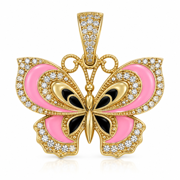 Dije  Mariposa Mini Rosa Con Negro CZ 14k Weight 3.6gr