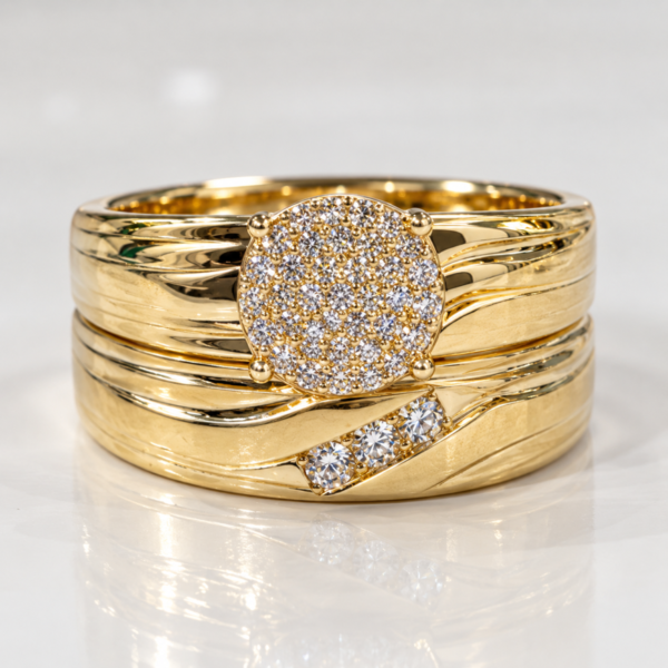 Anillo Duo Matrimonio Diagonal Pave CZ 10K Size 7 Weight 5.4gr K76539D