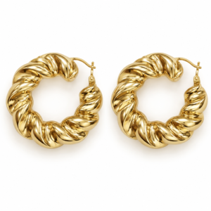 Argollas Chunky Puffed Torcidas YF 14K Weight 13.9gr