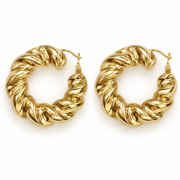 Argollas Chunky Puffed Torcidas YF 14K Weight 13.9gr