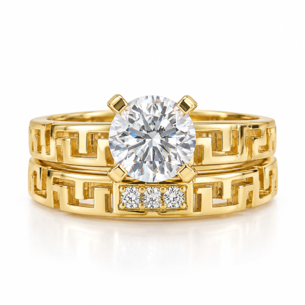 Anillo Duo Matrimonio Griego CZ 10K Size 7 Weight 3.9gr K71542D