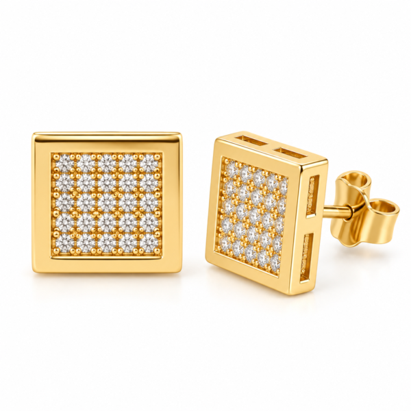 Pendientes Square Mini Full Pave 5x5 Borde Plain 10K Weight 2gr K15715LM