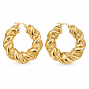 Argollas Chunky Puffed Torcidas Greek YF 14K Weight 14.8gr
