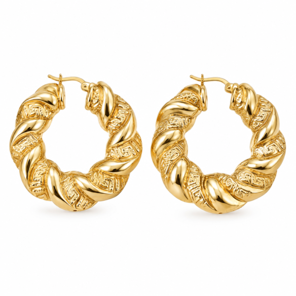 Argollas Chunky Puffed Torcidas Greek YF 14K Weight 14.8gr