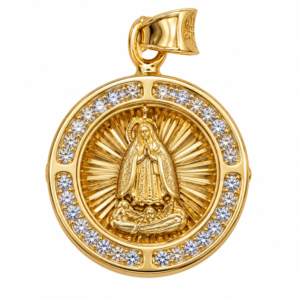 15080095-a8d3-42ea-3578-08df1dd5e0a9.png Dije Virgen de la Caridad Circulo cz Rose 14K Weight 1.8gr