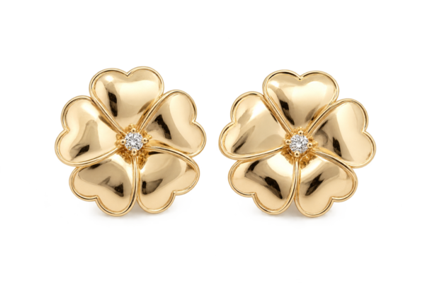 Pendientes Flor 5 Petalos CZ 10K Weight 4.7gr