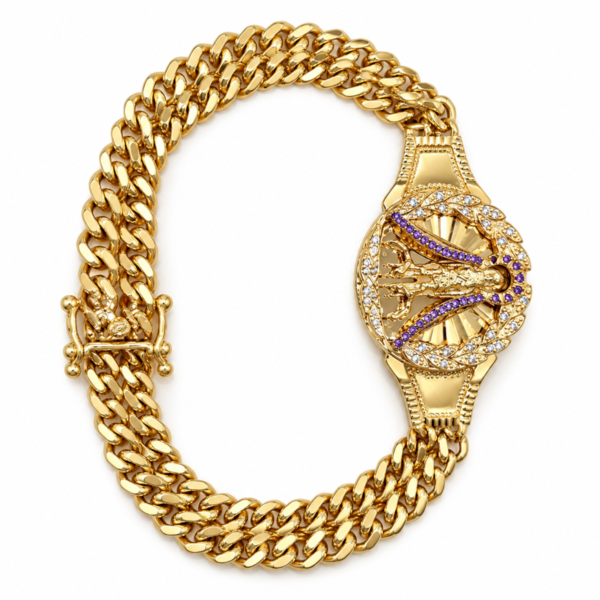 Manilla San Lazaro W/ Morado Doble Cu. Link Solida 10K Size 7.5 Weight 16.8gr KB76000SL