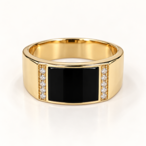 6d0c0a37-f7ea-4270-41ac-08df1dd5e0a9.png Anillo Hombre Full Black Onyx 2 Lineas CZ 10K Size 11 Weight 4.8gr K76432