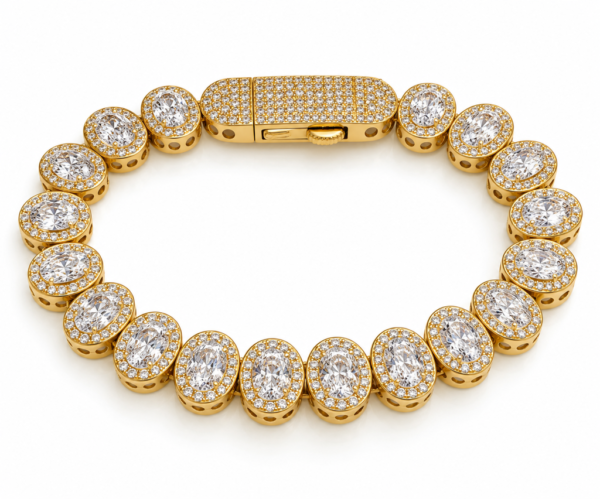 Manilla Oro Con Diamantes Ovalada CZ Rose 14K Size 7'' Weight 17.1gr