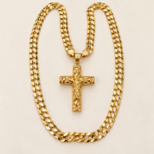 Gold Crucifix Necklace Product Photo Cadena y Dije