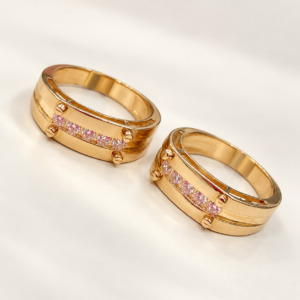 Luxury Gold Rings with Pink Gemstones Dúo Anillos Matrimonio