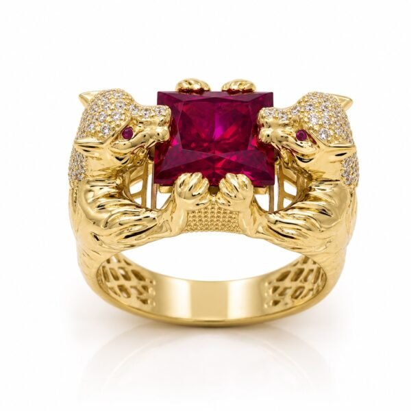 Anillo  Hombre Panther Piedra Roja 10K Size 11 Weight 7gr K76419