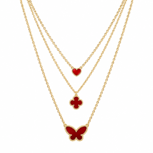 b0d4795a-b3cd-4935-2666-08df1dd5e0a9.png Cadena Triple Corazon, Flor y Mariposa 14k Size +16'' Weight 4.7gr