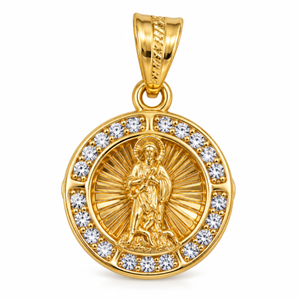 Dije Mini San Lazaro Circulo Rose 14K Weight 1.1gr